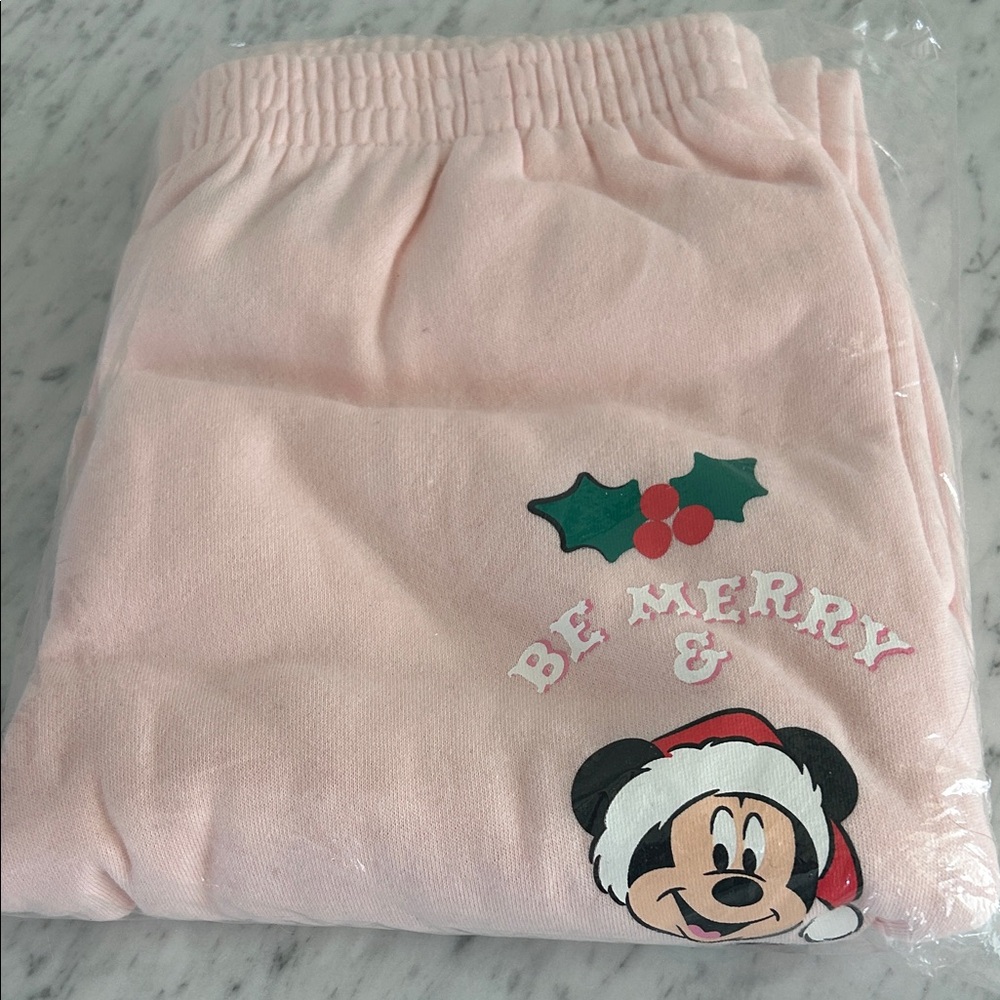Disney  Light Pink sweat pants Bottoms with Festive Mickey Design
